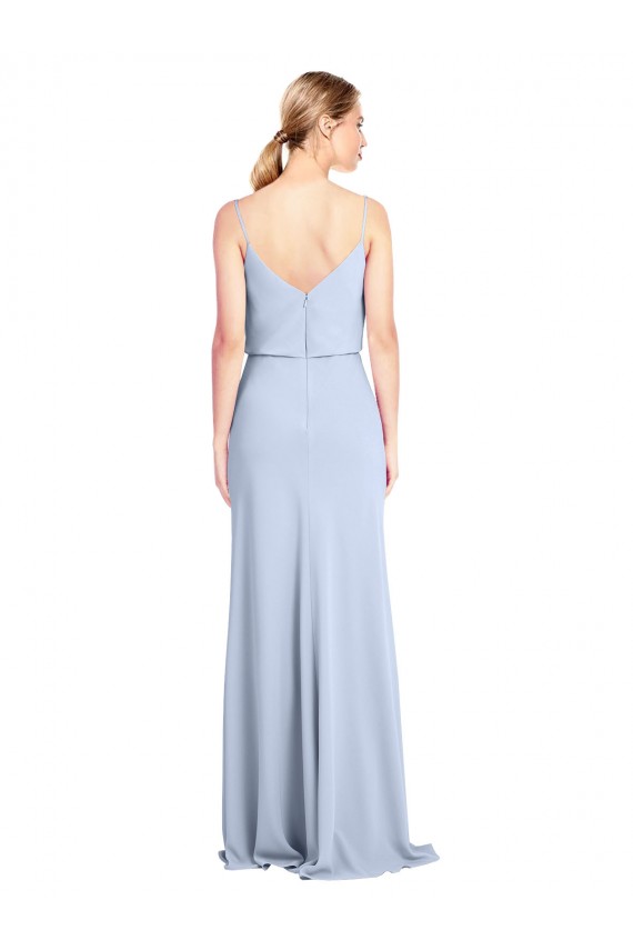 Comprimento Chão Azul Céu Claro Sem Mangas Bainha Costas em V Vestidos de Madrinha / Vestidos de Noite / Vestidos de Festa Por Atacado