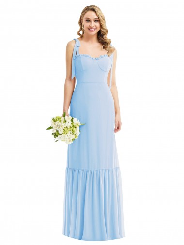 Comprimento Chão Azul Céu Claro Sem Mangas Linha A Chiffon Longo Vestidos de Madrinha Por Atacado