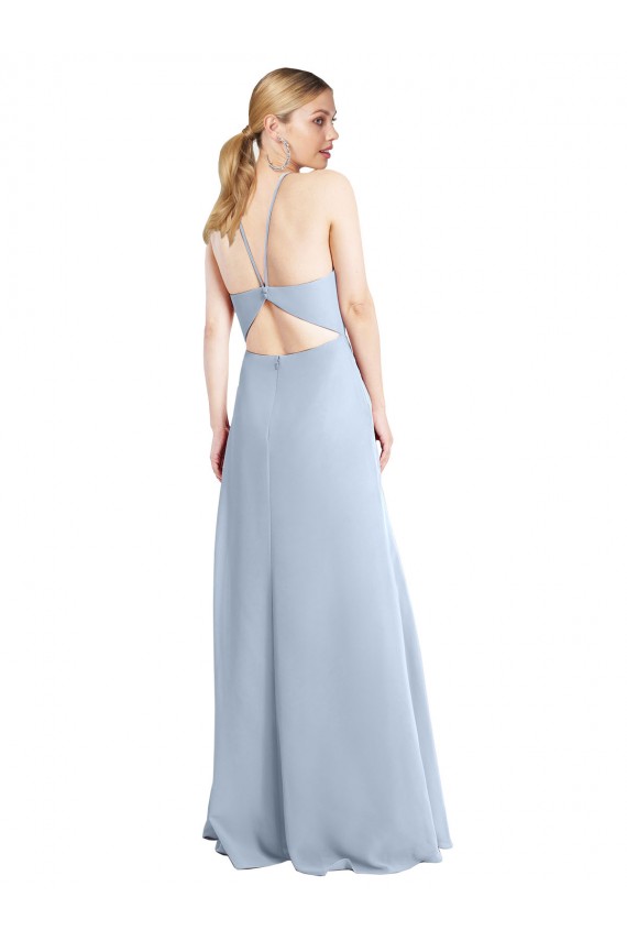 Comprimento Chão Azul Céu Claro Sem Mangas Linha A Criss Cruz Vestidos de Madrinha Por Atacado