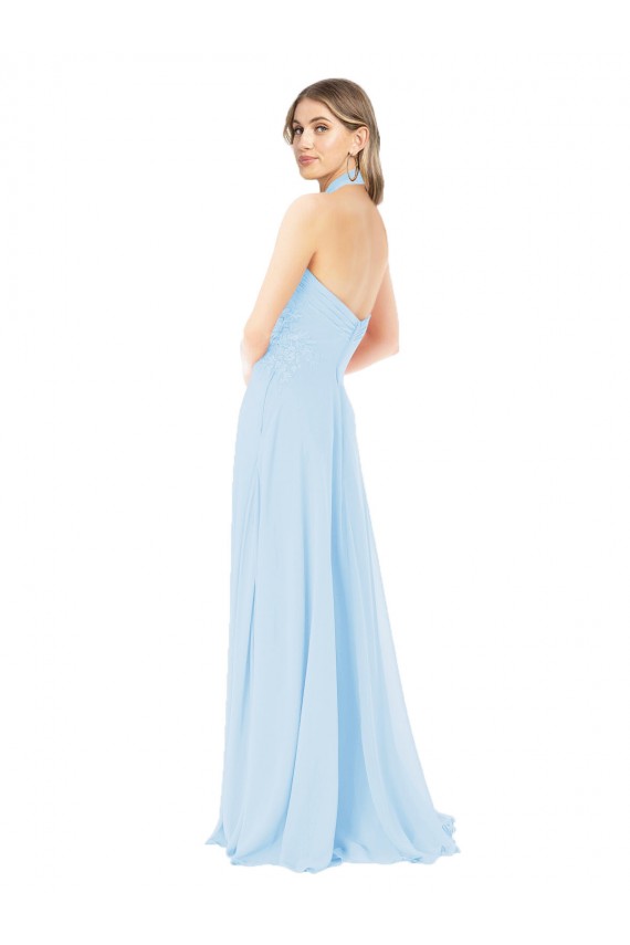 Comprimento Chão Azul Céu Claro Sem Mangas Linha A Longo Vestidos de Madrinha Por Atacado