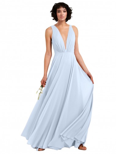 Comprimento Chão Azul Céu Claro Sem Mangas Linha A Vestidos de Madrinha / Vestidos Formais Por Atacado