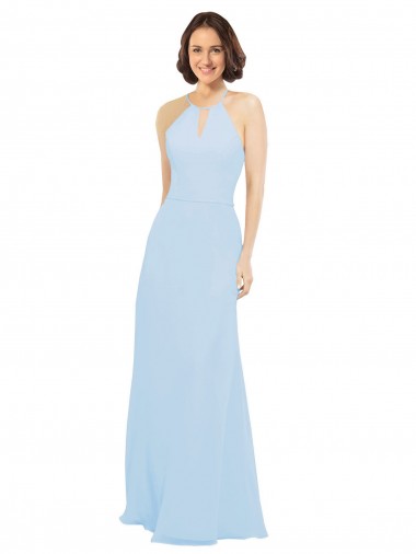 Comprimento Chão Azul Céu Claro Sem Mangas Linha A Vestido de Madrinha / Vestido de Baile Por Atacado