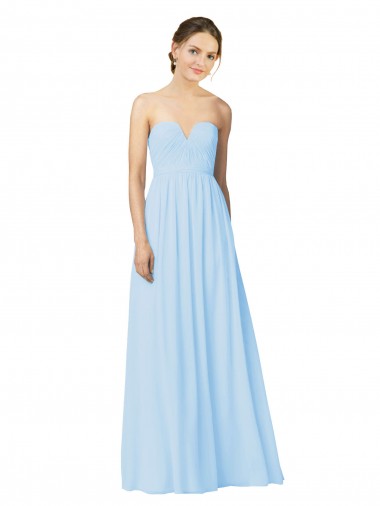 Comprimento Chão Azul Céu Claro Sem Mangas Linha A Longo Amor Vestidos de Madrinha Por Atacado