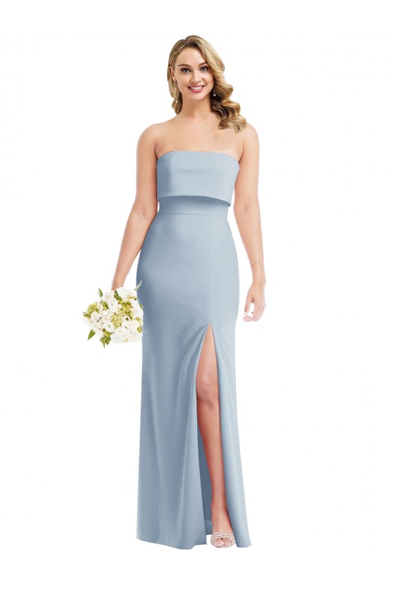 Comprimento Chão Azul Céu Claro Sem Mangas Trombeta Lombar Longo Vestidos de Madrinha / Vestidos de Festa Por Atacado