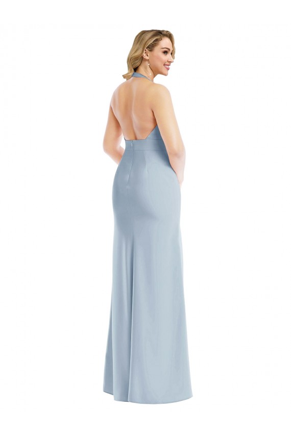 Comprimento Chão Azul Céu Claro Sem Mangas Trombeta Abrir de volta Vestidos de Madrinha / Vestidos de Festa Por Atacado