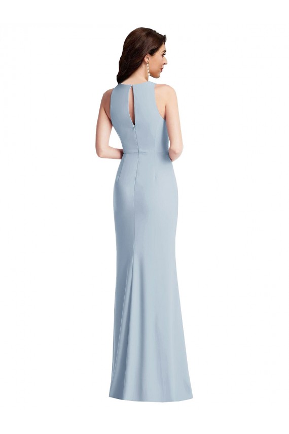 Comprimento Chão Azul Céu Claro Sem Mangas Trombeta Vestidos de Madrinha / Vestidos de Festa Por Atacado