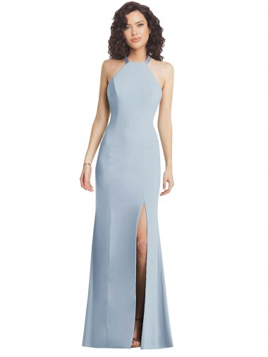 Comprimento Chão Azul Céu Claro Sem Mangas Trombeta Criss Cruz Vestidos de Madrinha / Vestidos de Noite / Vestidos de Festa Por Atacado