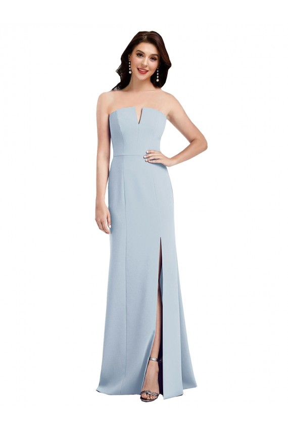 Comprimento Chão Azul Céu Claro Sem Mangas Trombeta Lombar Decote V Longo Vestidos de Madrinha / Vestidos de Festa Por Atacado