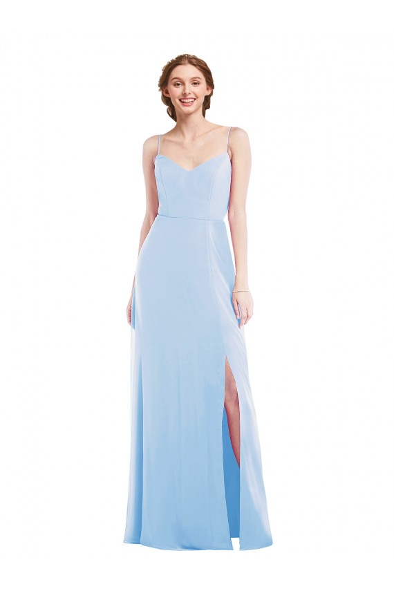 Comprimento Chão Azul Céu Claro Sem Mangas Linha A Vestidos de Madrinha / Vestidos de Noite Por Atacado