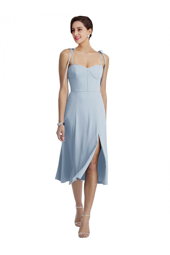 Comprimento Midi Azul Céu Claro Sem Mangas Linha A Vestidos de Madrinha / Vestidos de Festa / Vestidos de Cocktail / Vestidos de Homecoming Por Atacado