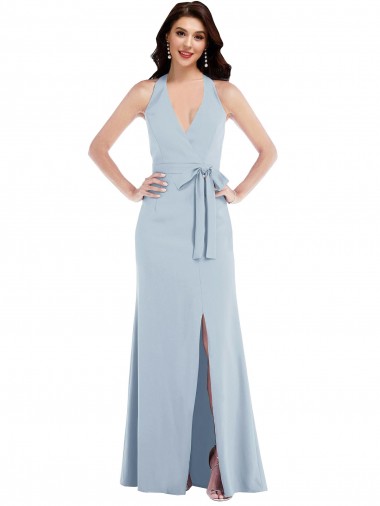 Comprimento Chão Azul Céu Claro Sem Mangas Linha A Abrir de volta Vestidos de Madrinha / Vestidos de Noite / Vestidos de Festa Por Atacado
