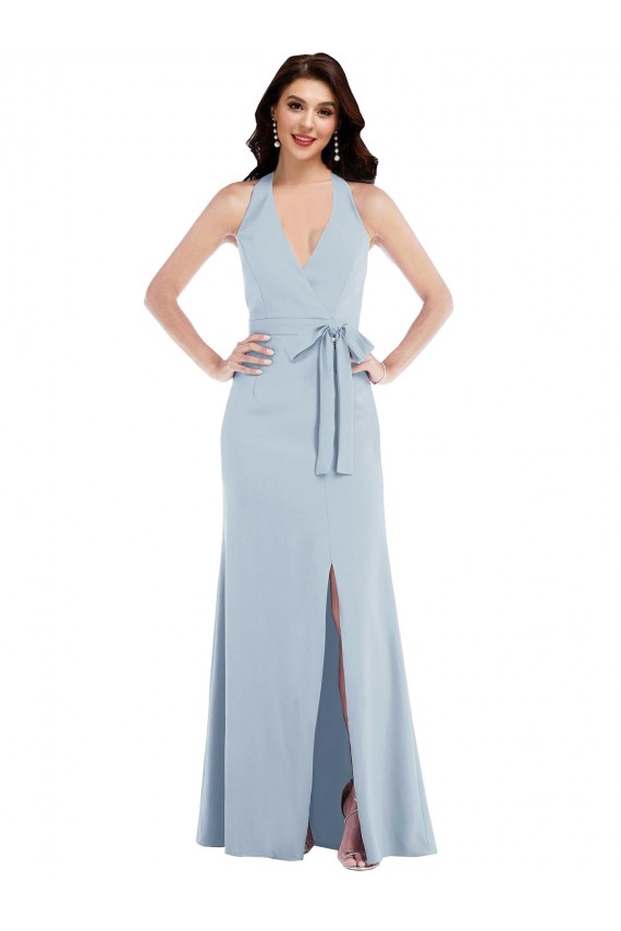 Comprimento Chão Azul Céu Claro Sem Mangas Linha A Abrir de volta Vestidos de Madrinha / Vestidos de Noite / Vestidos de Festa Por Atacado
