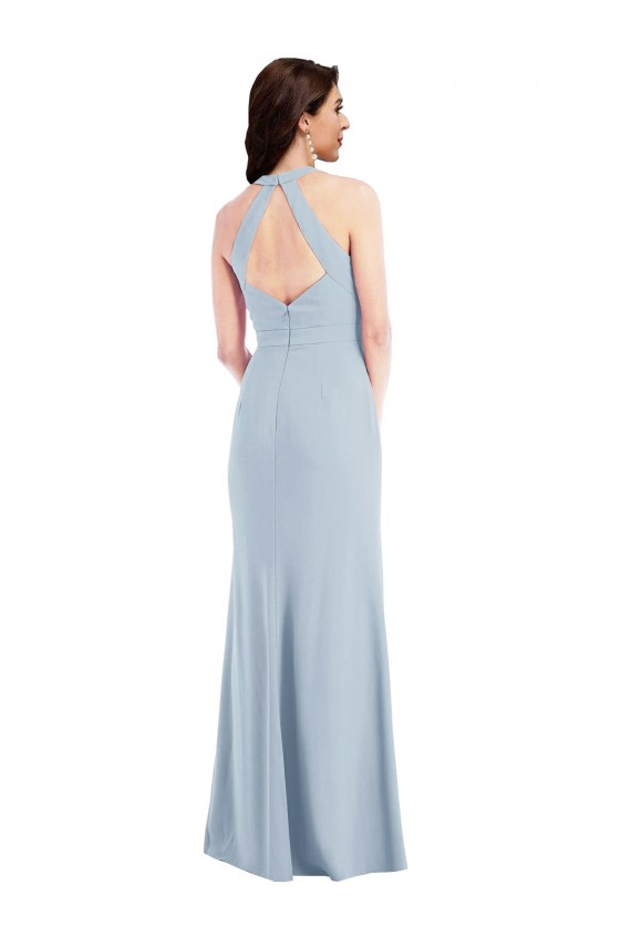 Comprimento Chão Azul Céu Claro Sem Mangas Linha A Abrir de volta Vestidos de Madrinha / Vestidos de Noite / Vestidos de Festa Por Atacado