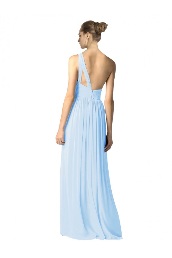 Comprimento Chão Azul Céu Claro Sem Mangas Linha A Um Ombro Vestidos de Madrinha Por Atacado