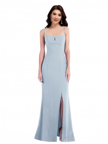 Comprimento Chão Azul Céu Claro Sem Mangas Trombeta Alças finas Vestidos de Madrinha / Vestidos de Noite / Vestidos de Festa Por Atacado