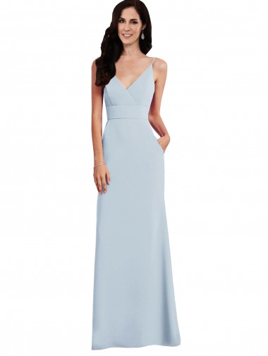 Comprimento Chão Azul Céu Claro Sem Mangas Trombeta Costas em V Alças finas Vestidos de Madrinha / Vestidos de Festa Por Atacado