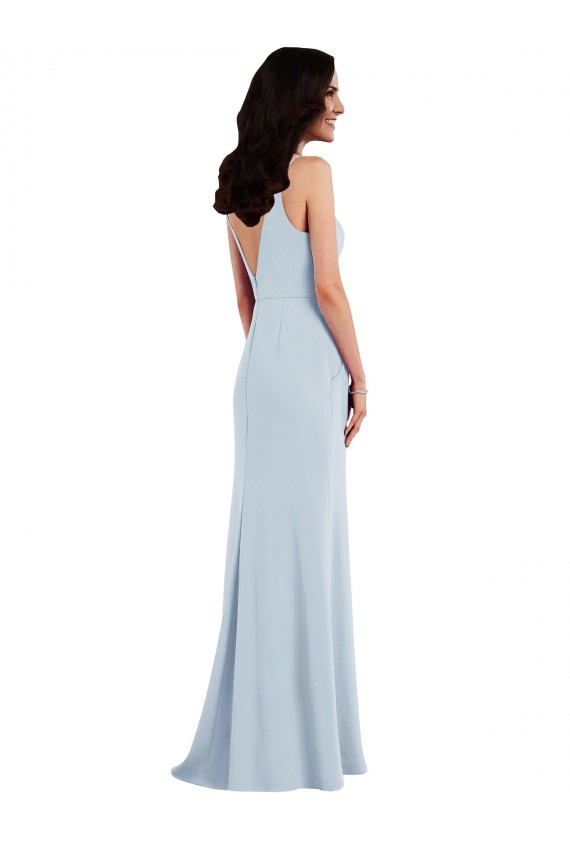 Comprimento Chão Azul Céu Claro Sem Mangas Trombeta Costas em V Alças finas Vestidos de Madrinha / Vestidos de Festa Por Atacado