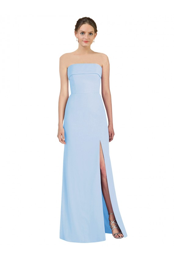 Comprimento Chão Azul Céu Claro Sem Mangas Trombeta Lombar Vestidos de Madrinha / Vestidos de Noite Por Atacado