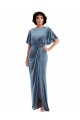 Comprimento Chão Azul Empoeirado Mangas Esvoaçantes Bainha Abrir de volta Vestidos de Madrinha / Vestidos de Festa Por Atacado