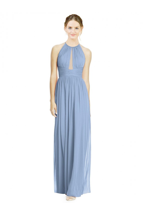 Comprimento Chão Azul Empoeirado Sem Mangas Linha A Vestido de Madrinha / Vestido Formais Por Atacado