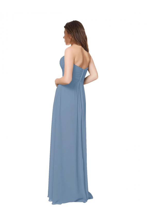 Comprimento Chão Azul Empoeirado Sem Mangas Linha A Lombar Amor Longo Vestidos de Madrinha Por Atacado