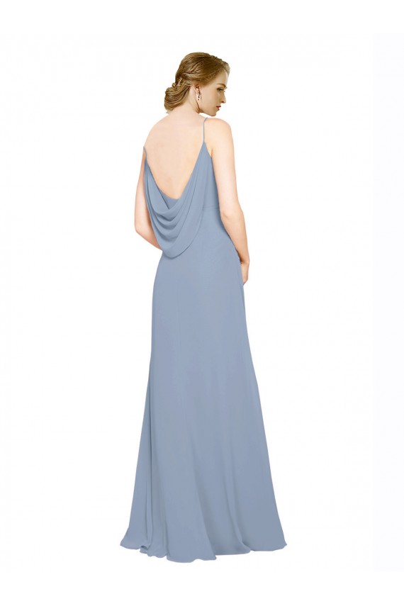 Comprimento Chão Azul Empoeirado Sem Mangas Linha A Vestidos Formais / Vestidos de Madrinha Por Atacado