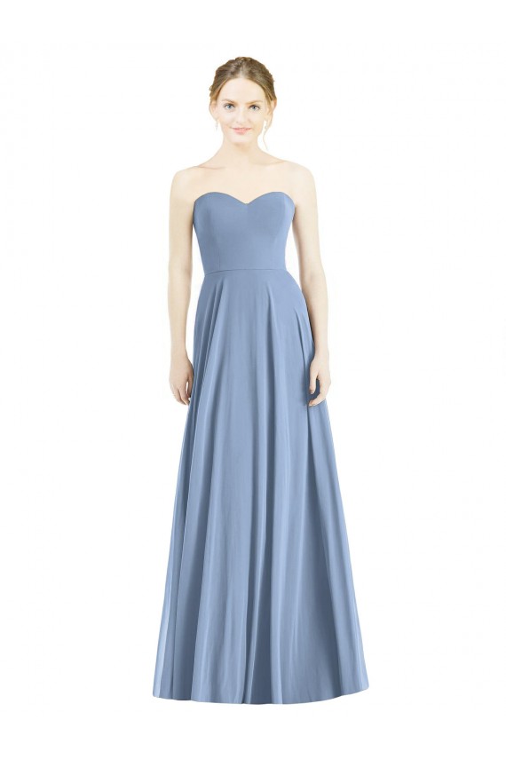 Comprimento Chão Azul Empoeirado Sem Mangas Linha A Longo Vestido de Madrinha / Vestido de Noite Por Atacado