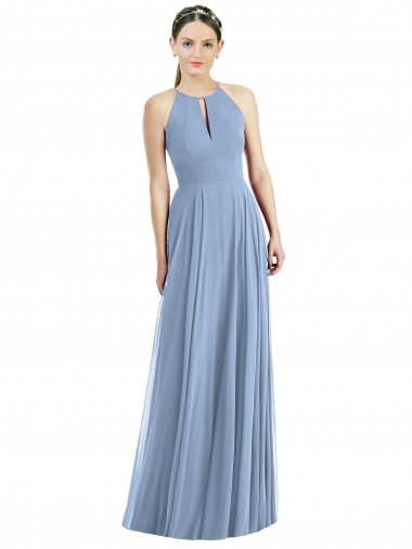 Comprimento Chão Azul Empoeirado Sem Mangas Linha A Vestido de Madrinha / Vestido de Noite Por Atacado