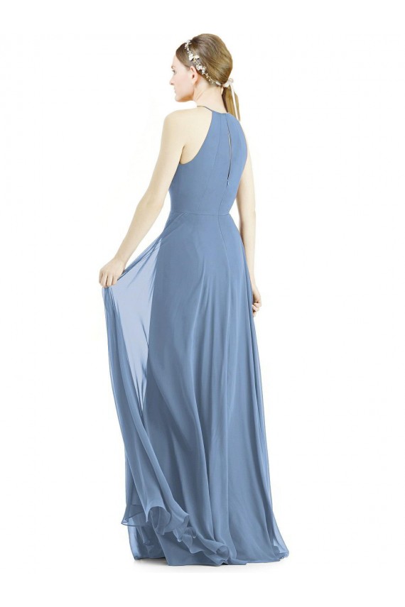 Comprimento Chão Azul Empoeirado Sem Mangas Linha A Vestido de Madrinha / Vestido de Noite Por Atacado