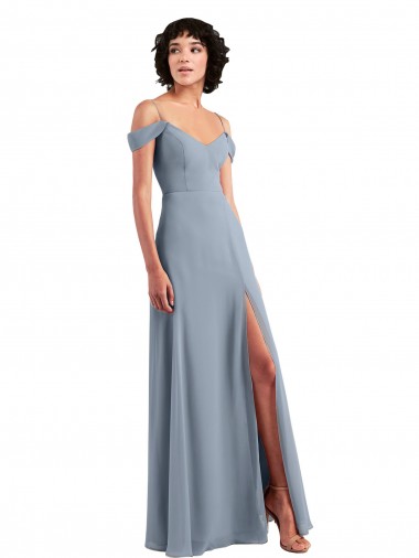 Comprimento Chão Azul Empoeirado Sem Mangas Linha A Longo Vestido de Noite / Vestidos de Madrinha Por Atacado