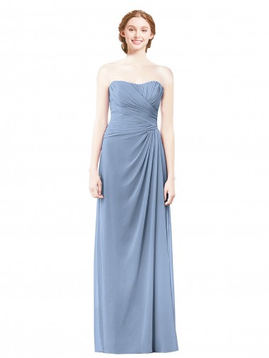 Comprimento Chão Azul Empoeirado Sem Mangas Linha A Vestido de Noiva / Vestido de Festa Por Atacado