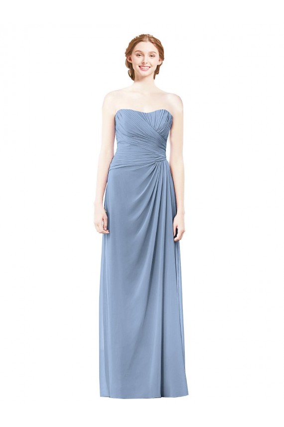 Comprimento Chão Azul Empoeirado Sem Mangas Linha A Vestido de Noiva / Vestido de Festa Por Atacado