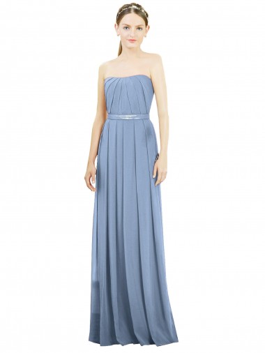 Comprimento Chão Azul Empoeirado Sem Mangas Linha A Vestido Formais / Vestido de Madrinha Por Atacado