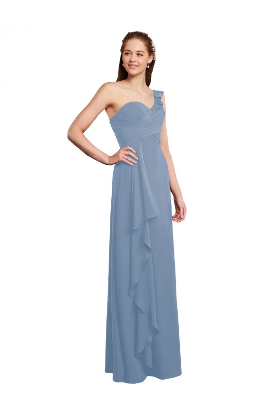 Comprimento Chão Azul Empoeirado Sem Mangas Linha A Longo Vestido de Madrinha / Vestido Formais Por Atacado