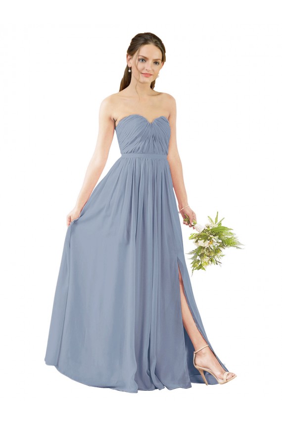Comprimento Chão Azul Empoeirado Sem Mangas Linha A Abrir de volta Longo Amor Vestidos de Madrinha Por Atacado