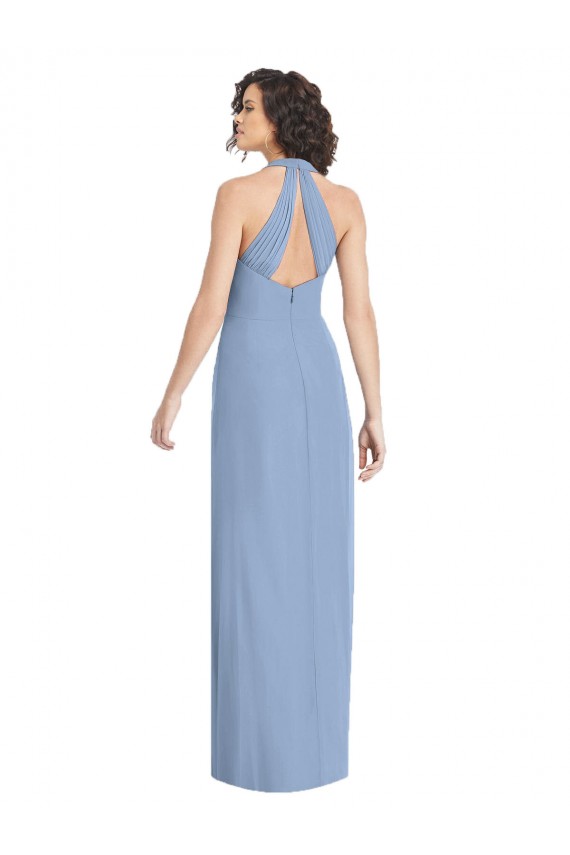 Comprimento Chão Azul Empoeirado Sem Mangas Trombeta Abrir de volta Vestidos de Madrinha / Vestidos de Noite Por Atacado