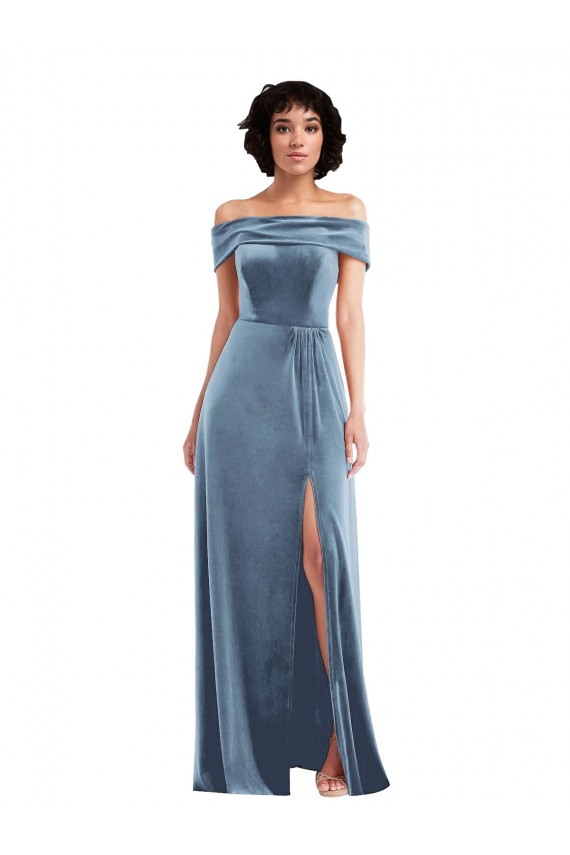 Comprimento Chão Azul Empoeirado Sem Mangas Linha A Vestidos de Madrinha / Vestidos de Festa Por Atacado