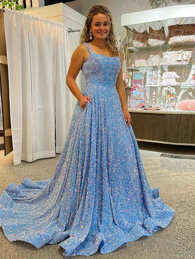 Comboio Corte Azul Sem Mangas Linha A Vestidos de Festa Por Atacado