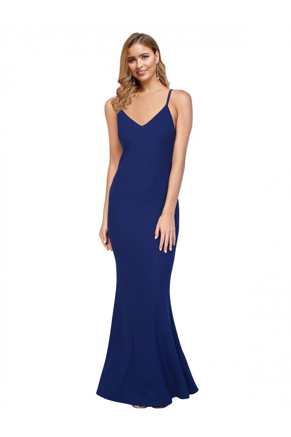 Comprimento Chão Azul Real Sem Mangas Bainha Criss Cruz Vestidos de Madrinha / Vestidos de Noite / Vestidos de Festa Por Atacado