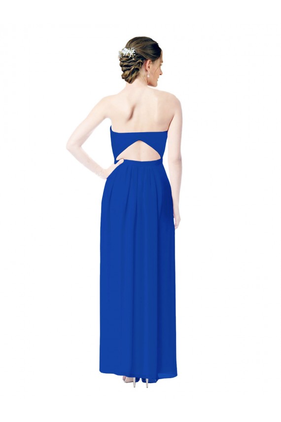 Comprimento Chão Azul Real Sem Mangas Bainha Abrir de volta Vestidos de Madrinha Por Atacado