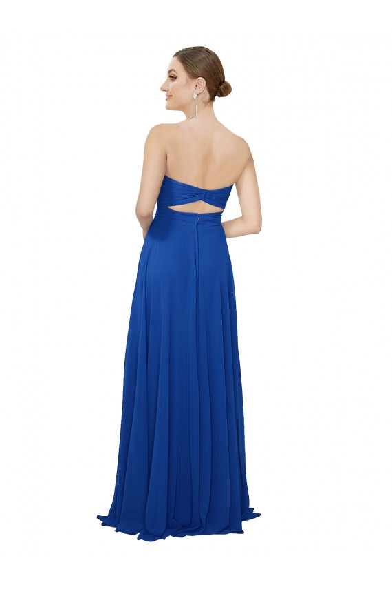 Comprimento Chão Azul Real Sem Mangas Linha A Buraco da fechadura Amor Vestidos de Madrinha Por Atacado