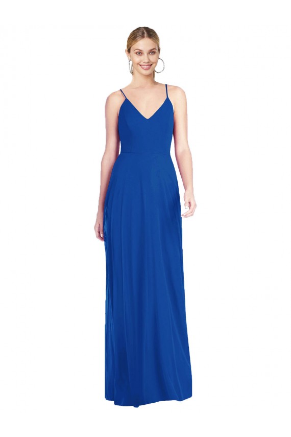 Comprimento Chão Azul Real Sem Mangas Linha A Criss Cruz Vestidos de Madrinha Por Atacado