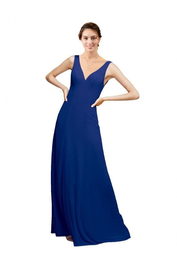 Comprimento Chão Azul Real Sem Mangas Linha A Lombar Vestidos de Madrinha Por Atacado