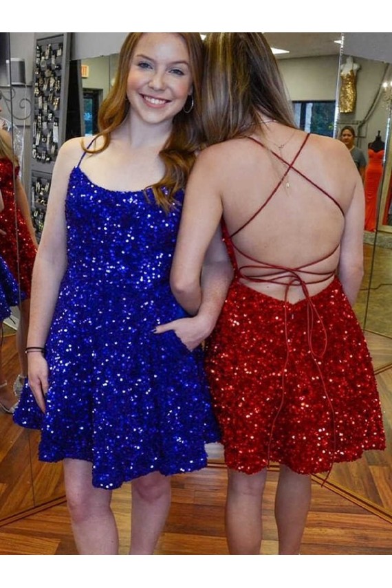 Curto Azul Real Sem Mangas Linha A Vestidos de Festa Por Atacado