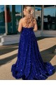 Comboio Varredela Azul Real Sem Mangas Linha A Vestidos de Festa Por Atacado
