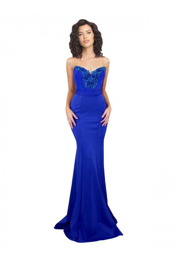 Comprimento Chão Azul Real Sem Mangas Sereia Lombar Vestidos de Madrinha / Vestidos de Noite / Vestidos de Festa Por Atacado