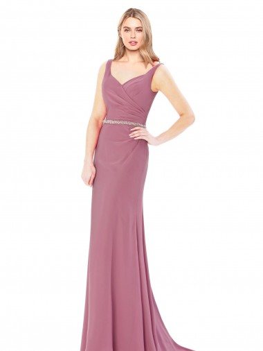 Comprimento Chão Sem Mangas Bainha Lombar Vestidos de Madrinha / Vestidos de Festa Por Atacado