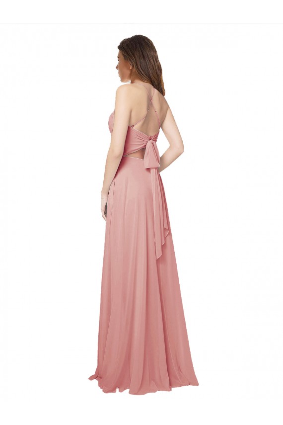 Comprimento Chão Bliss Sem Mangas Linha A Criss Cruz Vestidos de Madrinha Por Atacado