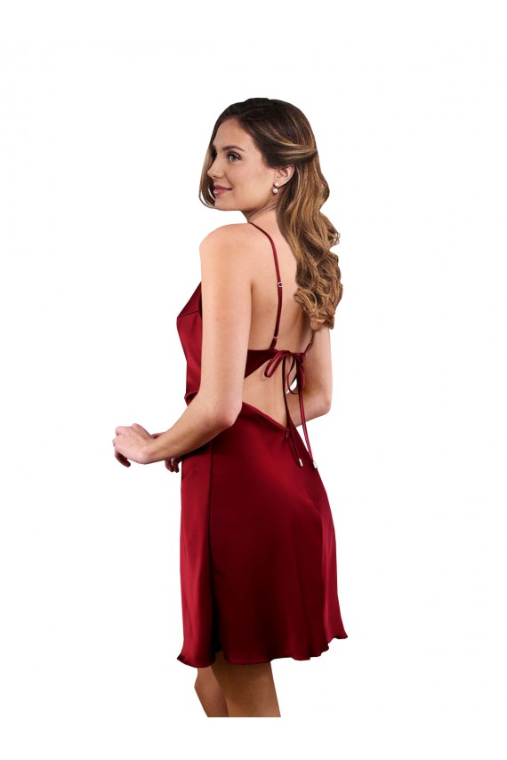 Comprimento Midi Borgonha Sem Mangas Bainha Criss Cruz Vestidos de Madrinha / Vestidos de Noite / Vestidos de Festa Por Atacado