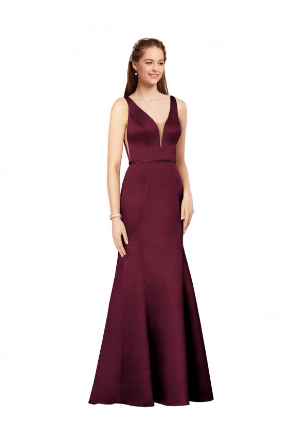 Comprimento Chão Borgonha Sem Mangas Bainha Costas em V Vestidos de Madrinha / Vestidos de Noite / Vestidos de Festa Por Atacado